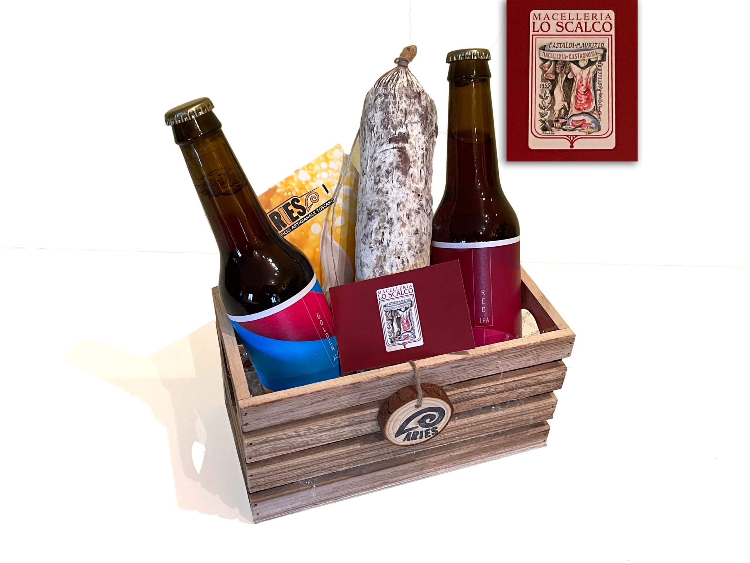 WoodBox con Birre Artigianali con salame toscano de LO SCALCO