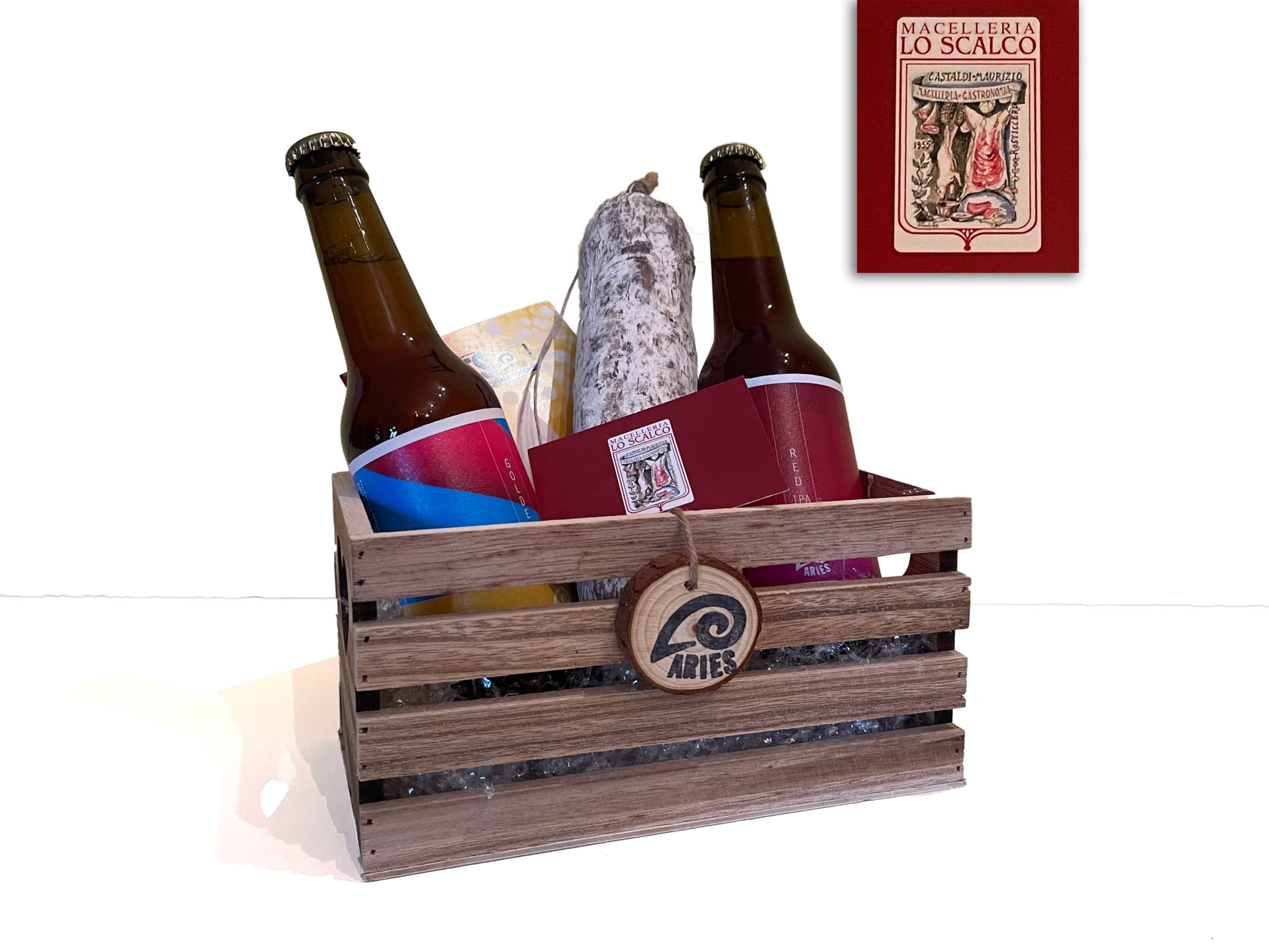 WoodBox con Birre Artigianali con salame toscano de LO SCALCO